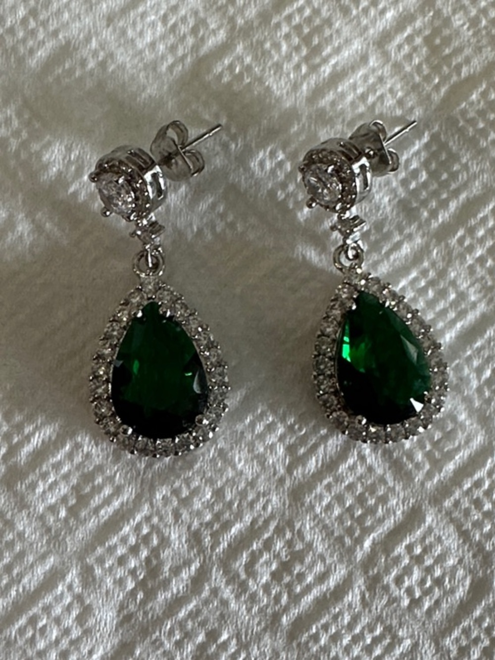 Emerald Teardrop Drop Earrings - Green Crystal Dangle